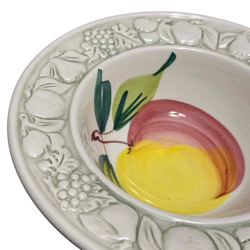 Italian Ceramic Fruit Soup Bowls Set of‎ 2 Embossed Rim Made in Italy